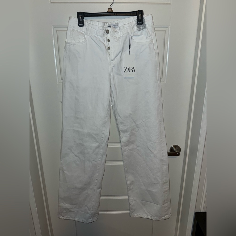 Zara White Button-Fly High-Waist Jeans